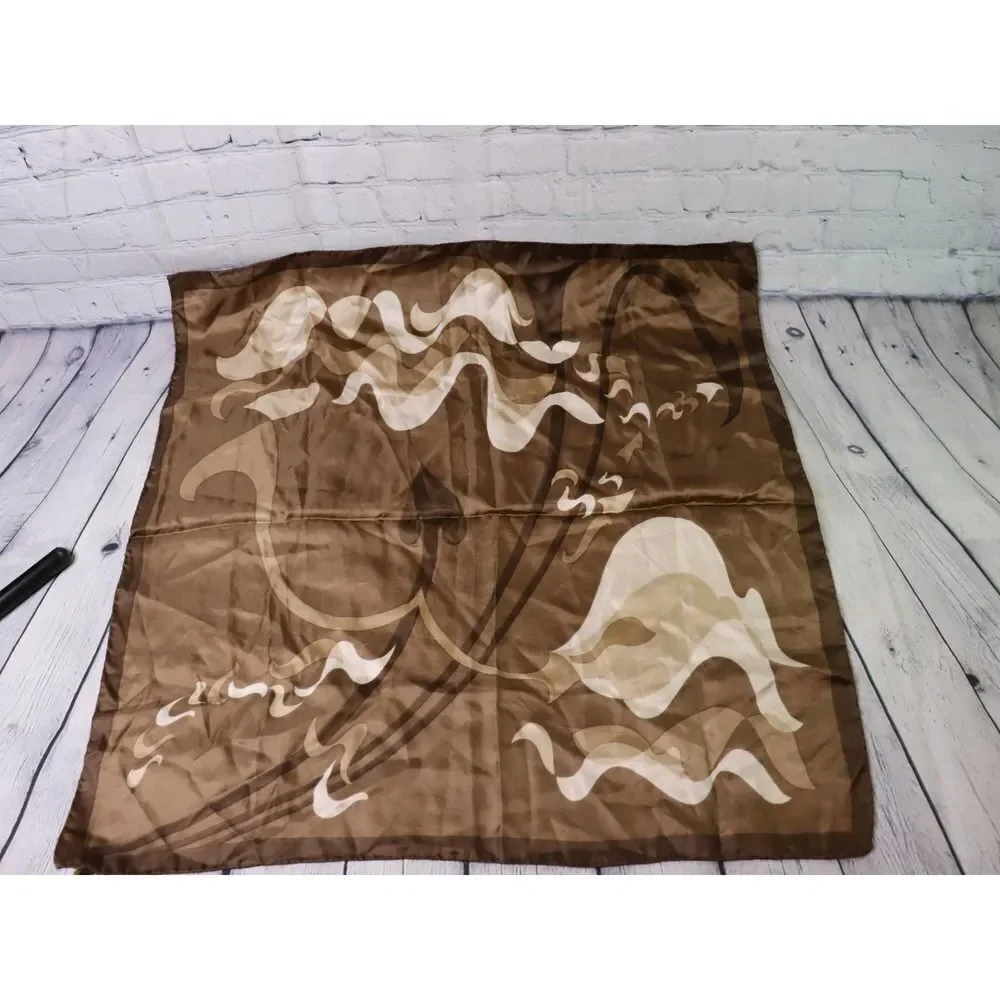 Vintage Italian Scarf – 60s Acetate Brown Wavy Print Headscarf Made in Italy